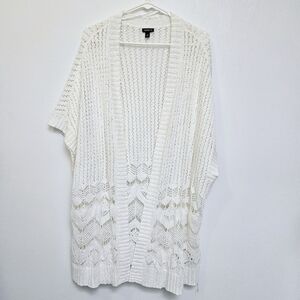 Torrid Women's Open Knit Crochet Cardigan White Sweater Top SZ Plus 1/2X Stretch